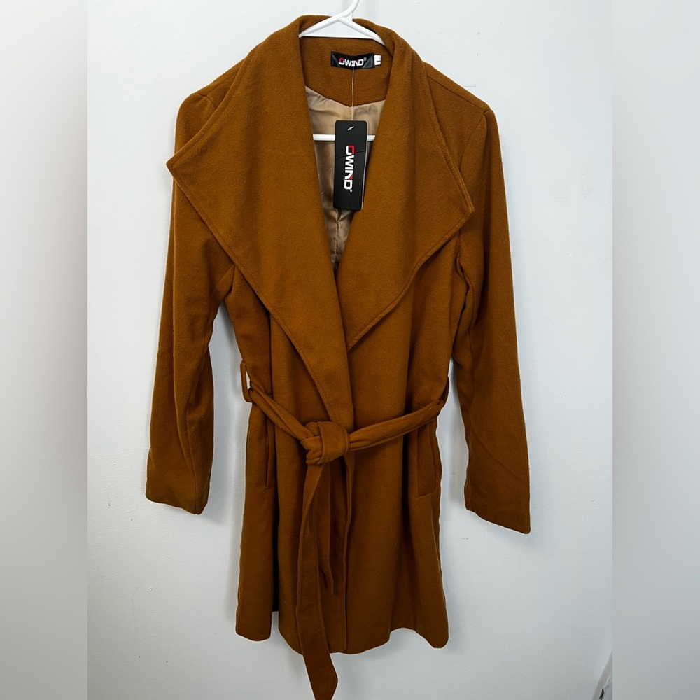 Camel Brown Belted Microfleece Coat